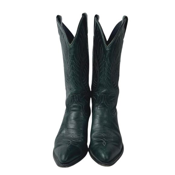 Vintage Code West Green Leather Pointed Toe Mid Calf Western Cowboy Boots Sz 5.5 - Picture 2 of 9